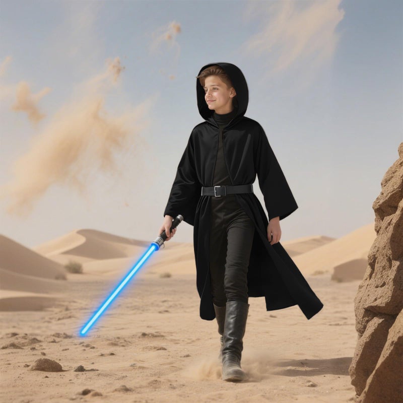 Cosplaysky Kids Cosplay Outfit Costume Cloak Robe Tunic Hooded Uniform Black and Brown Halloween - Image 5